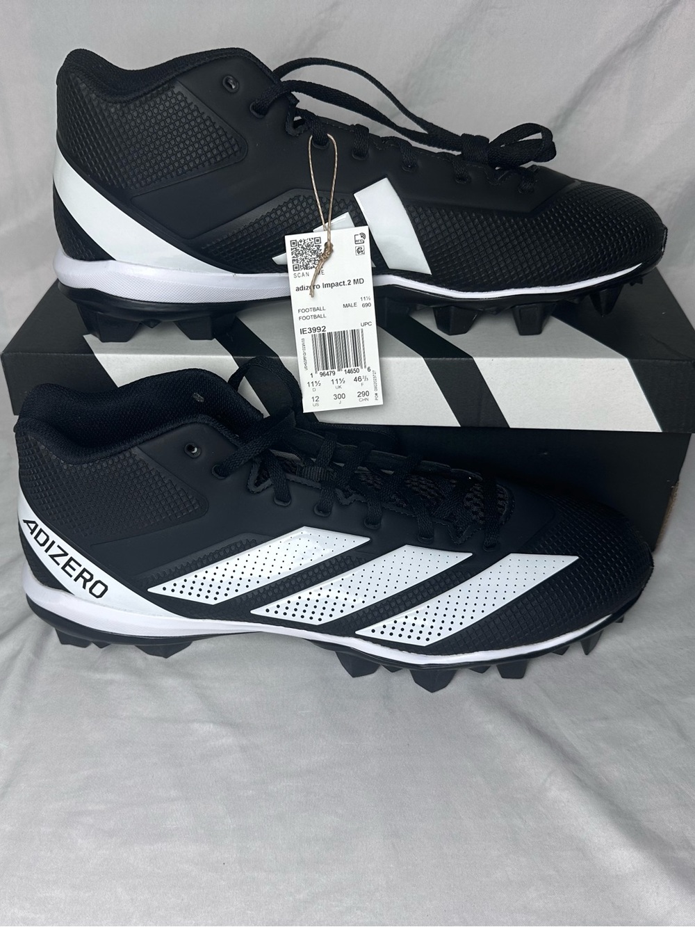 Adidas Adizero Impact.2 MD Football Cleats Men's Size 12 Black White IE3992 NEW